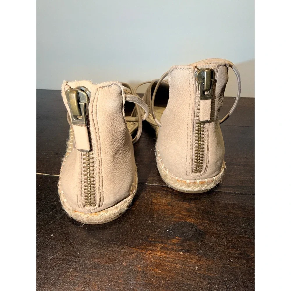 Eileen Fisher Nude Leather Lace Up Espadrille Flats Women's Sz 6‎